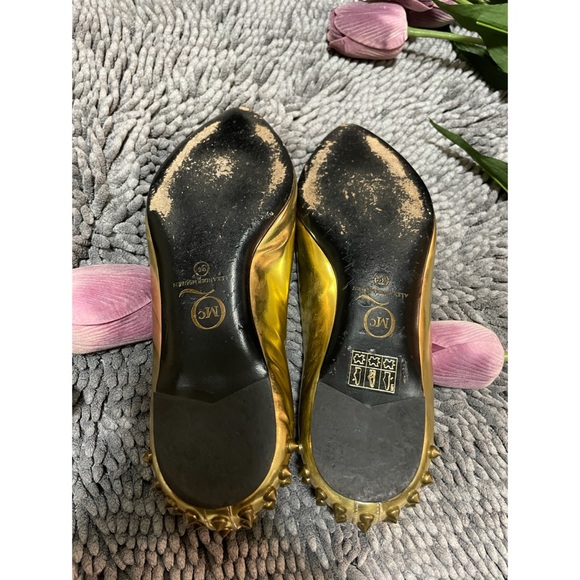 Alexander McQueen Metallic Gold Studded Flats - Picture 8 of 12